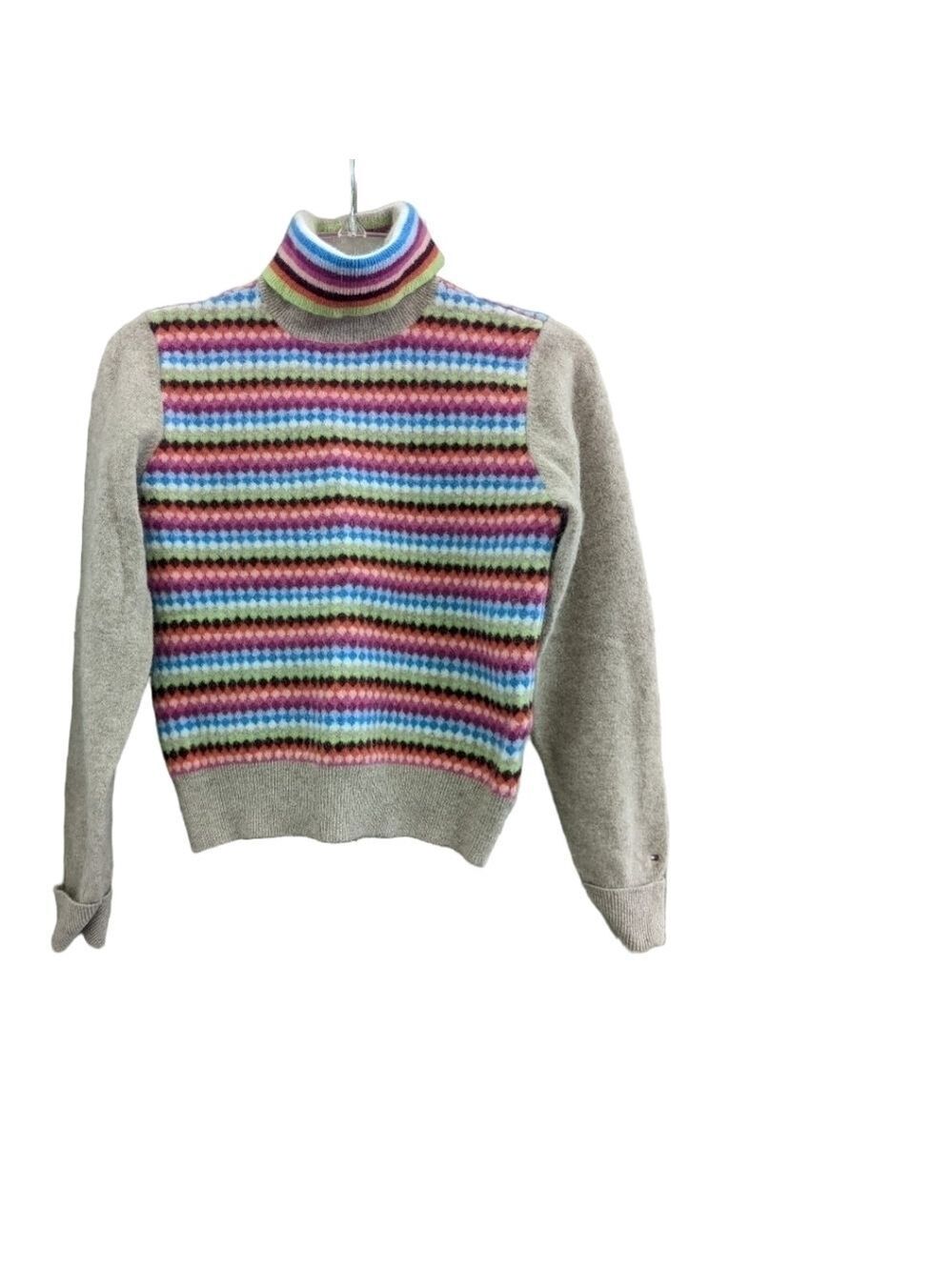 Tommy Hilfiger lambs wool blend multi color striped turtleneck Size Large